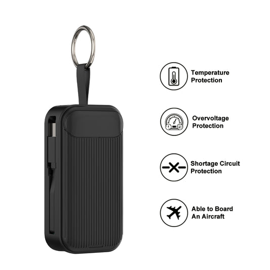 Lifetrons 5000mAh PD 22.5W Lipstick-Sized Power Bank with Built-in Cable | Ultra-Lightweight