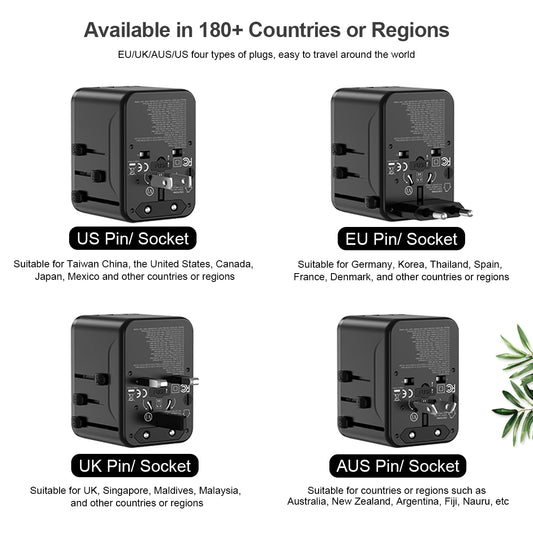 Lifetrons Universal Travel Adapter | All-in-One Plug | Multi-Port Output | Universal Charger for Phones and Cameras