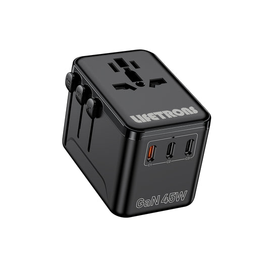 Lifetrons 45W GaN Universal Travel Adapter | Fast Charging