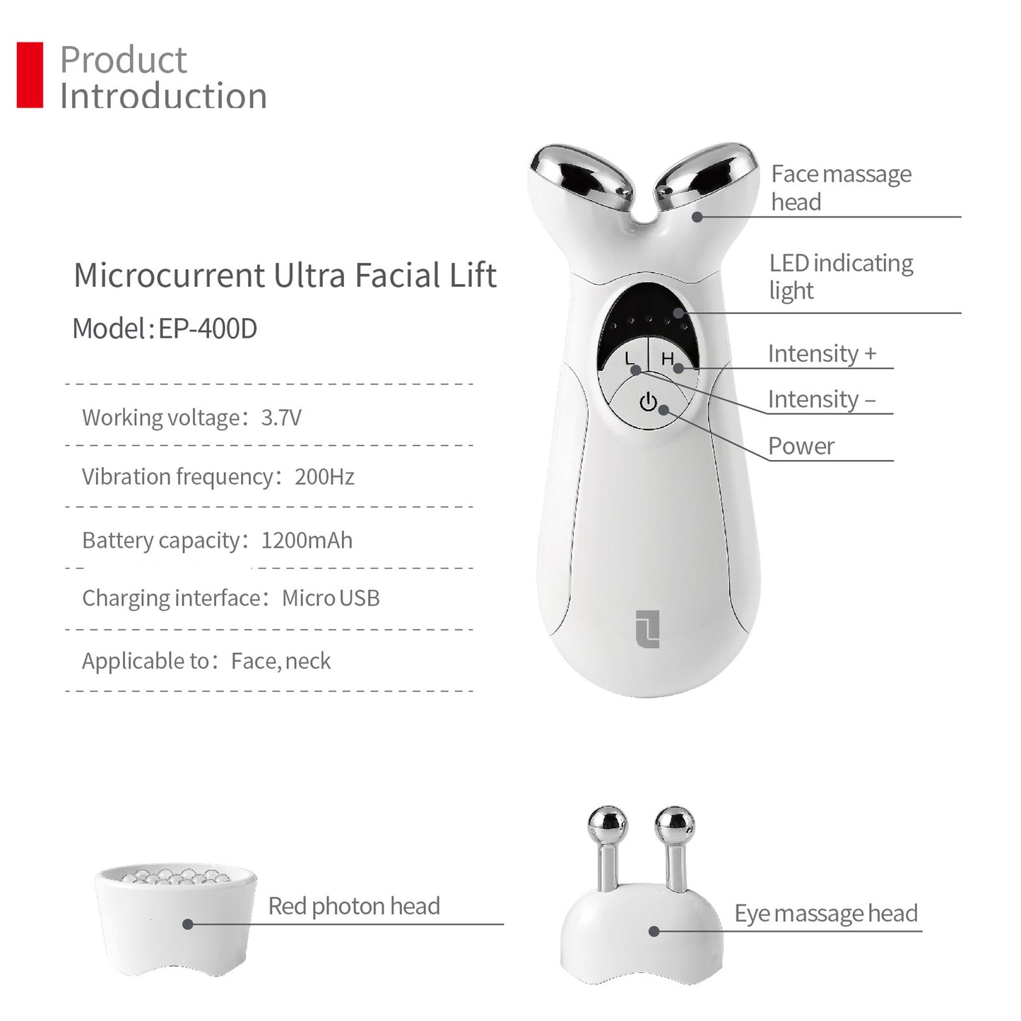 Lifetrons Switzerland Microcurrent Face Lifting Device EP-400D | EMS V-Face Firming and Shaping / Wrinkle Reduction / Red Light Therapy