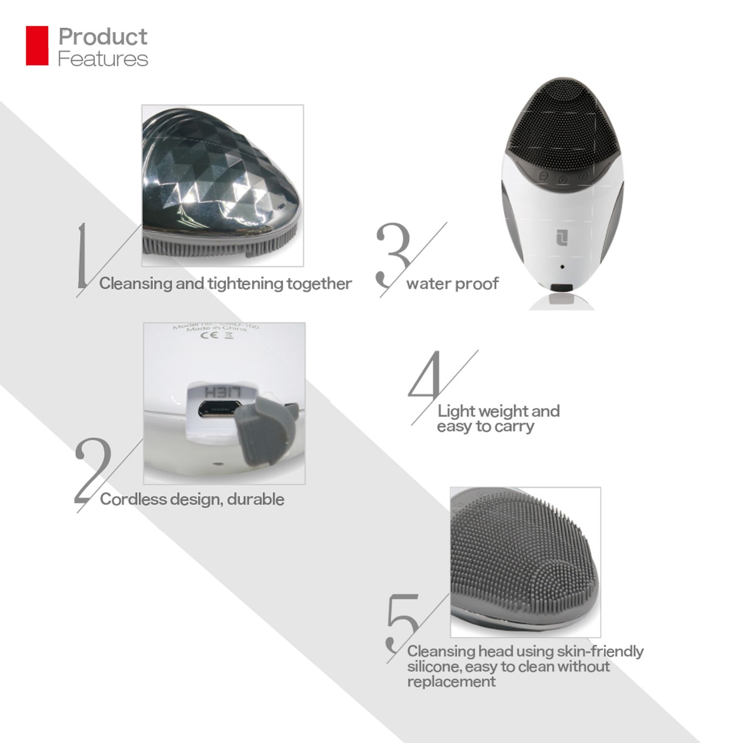 【Hypoallergenic antibacterial silicone for blackhead and blemish removal・Microcurrent lifting & importing】Lifetrons CMD-100 Sonic Deep Cleansing Device