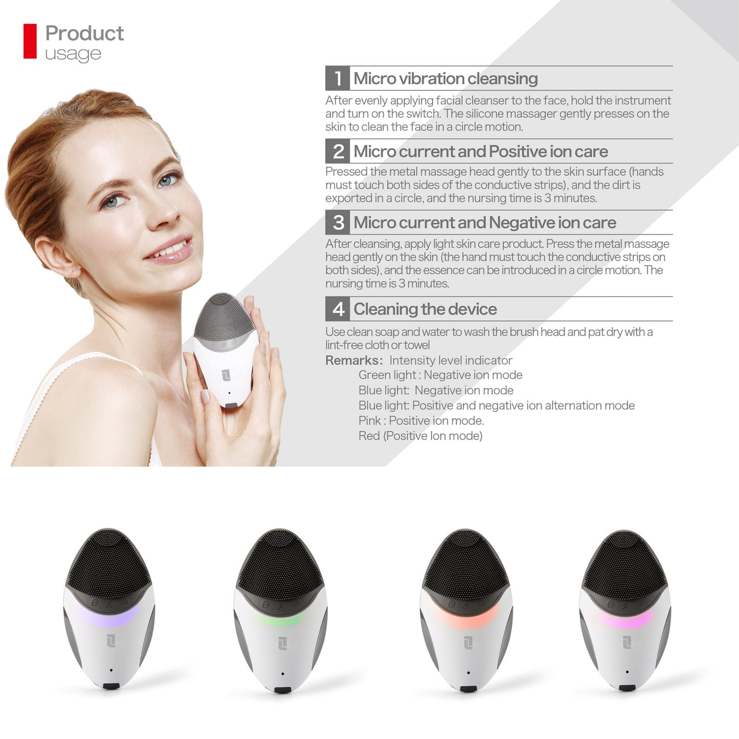 【Hypoallergenic antibacterial silicone for blackhead and blemish removal・Microcurrent lifting & importing】Lifetrons CMD-100 Sonic Deep Cleansing Device