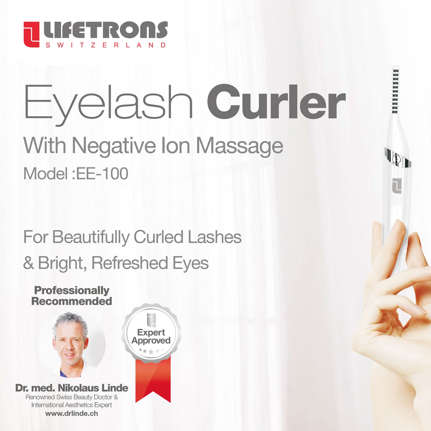 【2-in-1 Dual Effect Eyelid Enhancer】Lifetrons EE-100 Eyelash Curler | Heat Curling + Negative Ion Eye Serum Infusion
