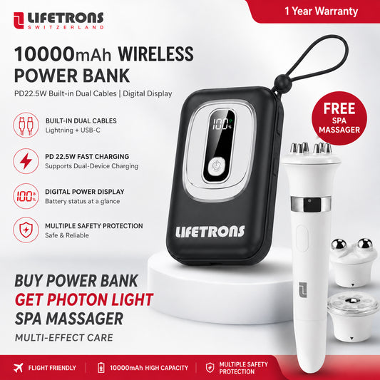 Lifetrons 10000mAh PD 22.5W Pocket Power Bank with Built-in Cables | Ultra-Slim Digital Display