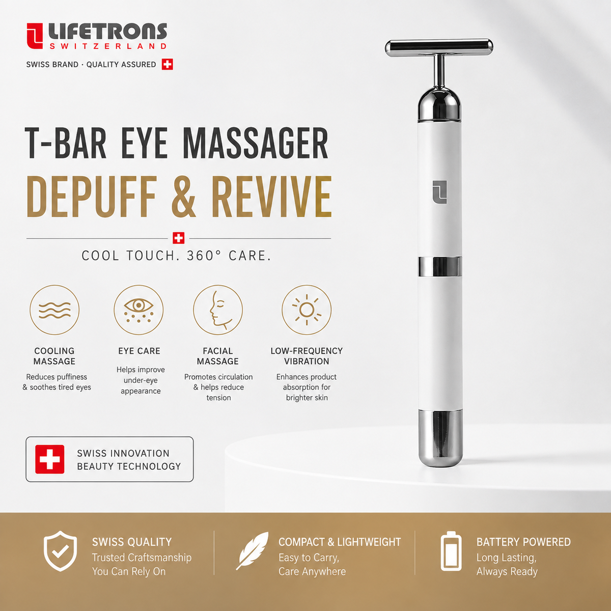 LIFETRONS | Multifunctional Negative Ion Microcurrent Beauty Bar for Eyes & Face / Rapid De-puffing / Lifting & Firming / Essence Infusion Device EM-500