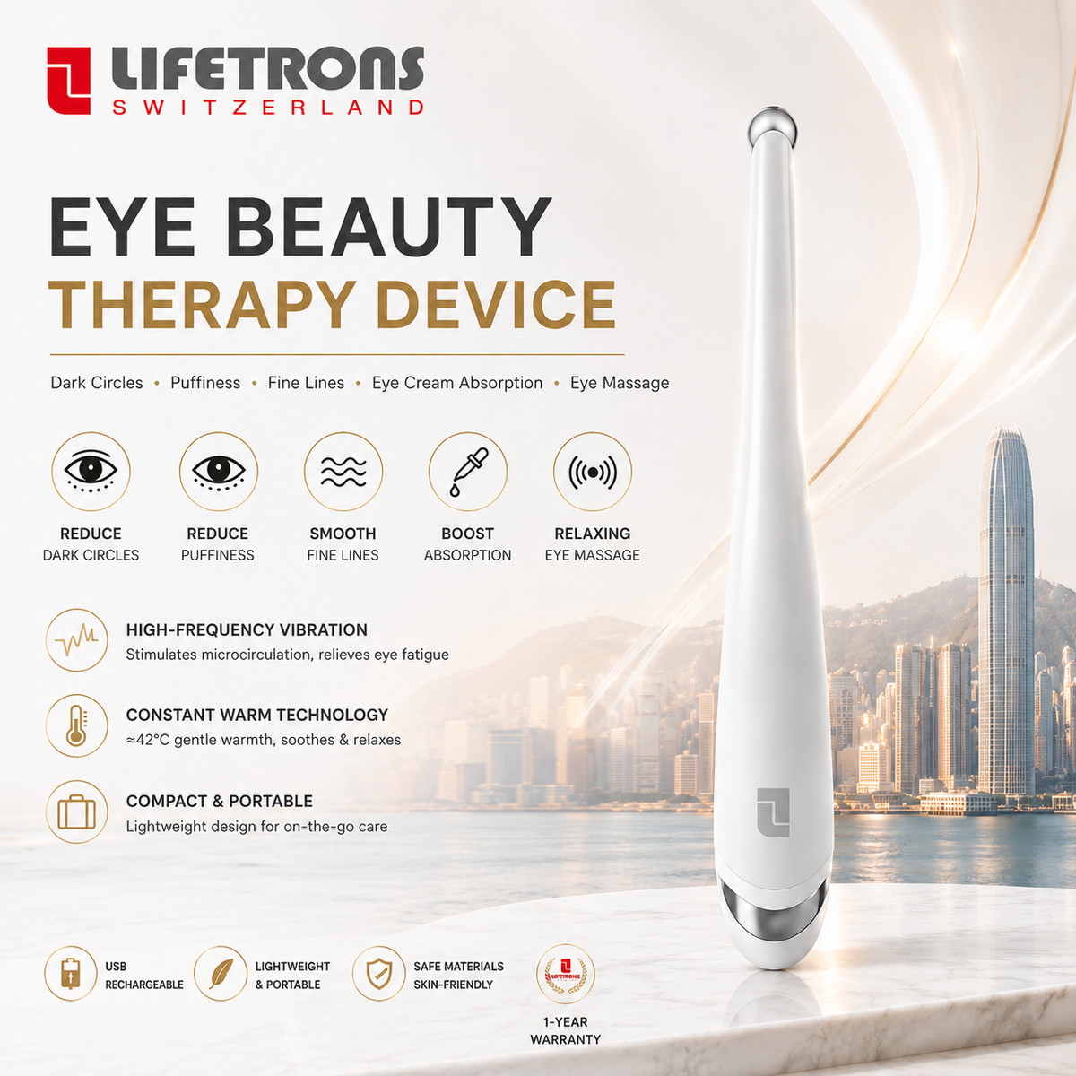 【Late Night Savior - Eye Bag & Dark Circle Remover 👀】Lifetrons EM-700 Ionic Eye Massager Pen