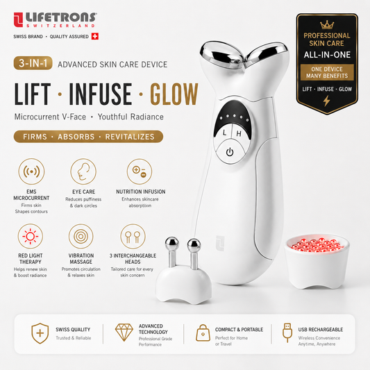 Lifetrons Switzerland Microcurrent Face Lifting Device EP-400D | EMS V-Face Firming and Shaping / Wrinkle Reduction / Red Light Therapy