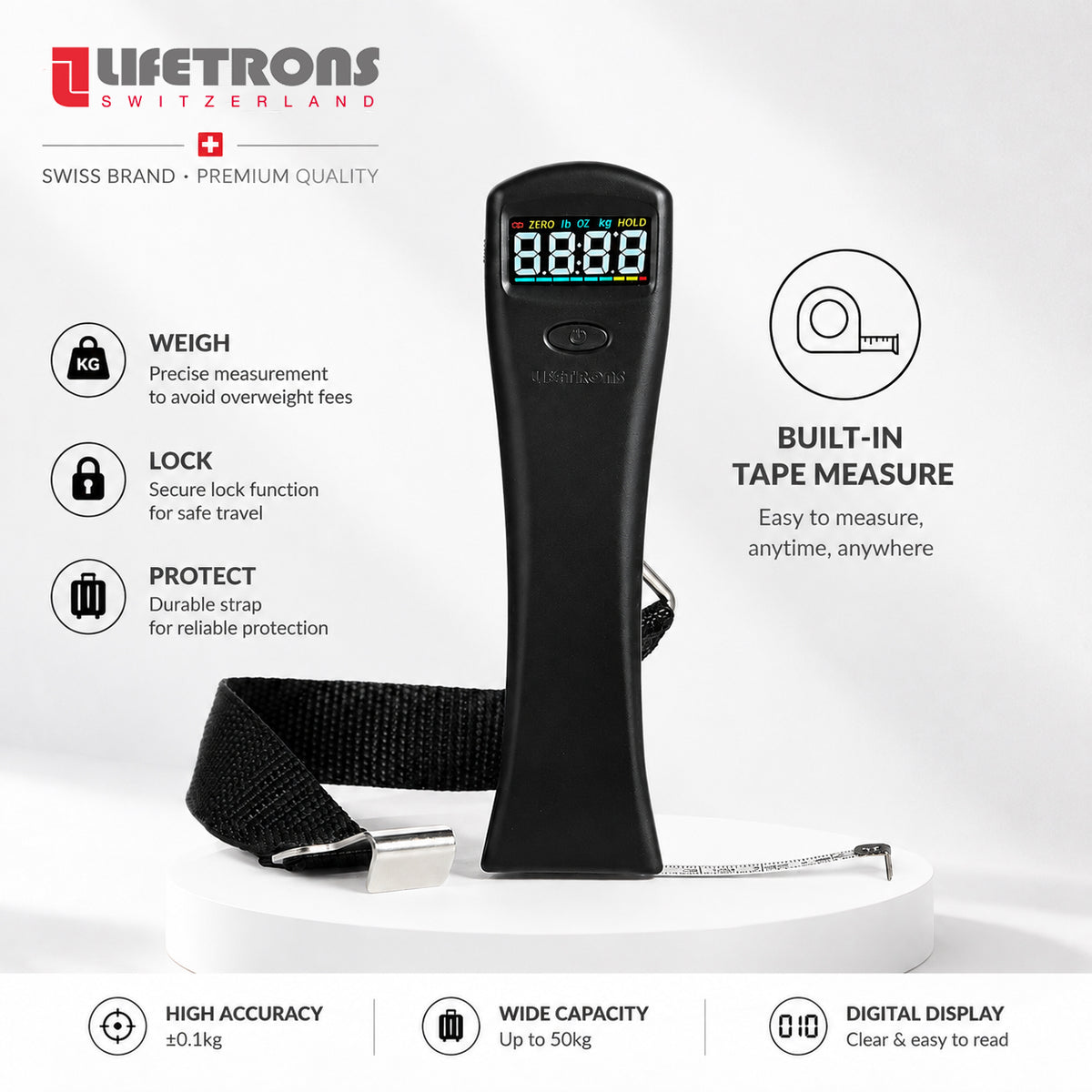 Lifetrons 瑞士二合一彩色顯示行李秤 內置卷尺 FG-6020