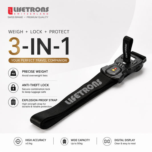 Lifetrons 3-in-1 Smart Luggage Belt with Digital Scale & Lock | TSA-Ready Security & Weight Prevention (LB10BC)