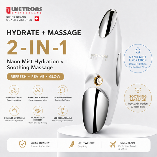 Lifetrons Switzerland 2-in-1 Ionic Nano Mist Sprayer & Massager | On-the-Go Hydration & Skincare Infuser