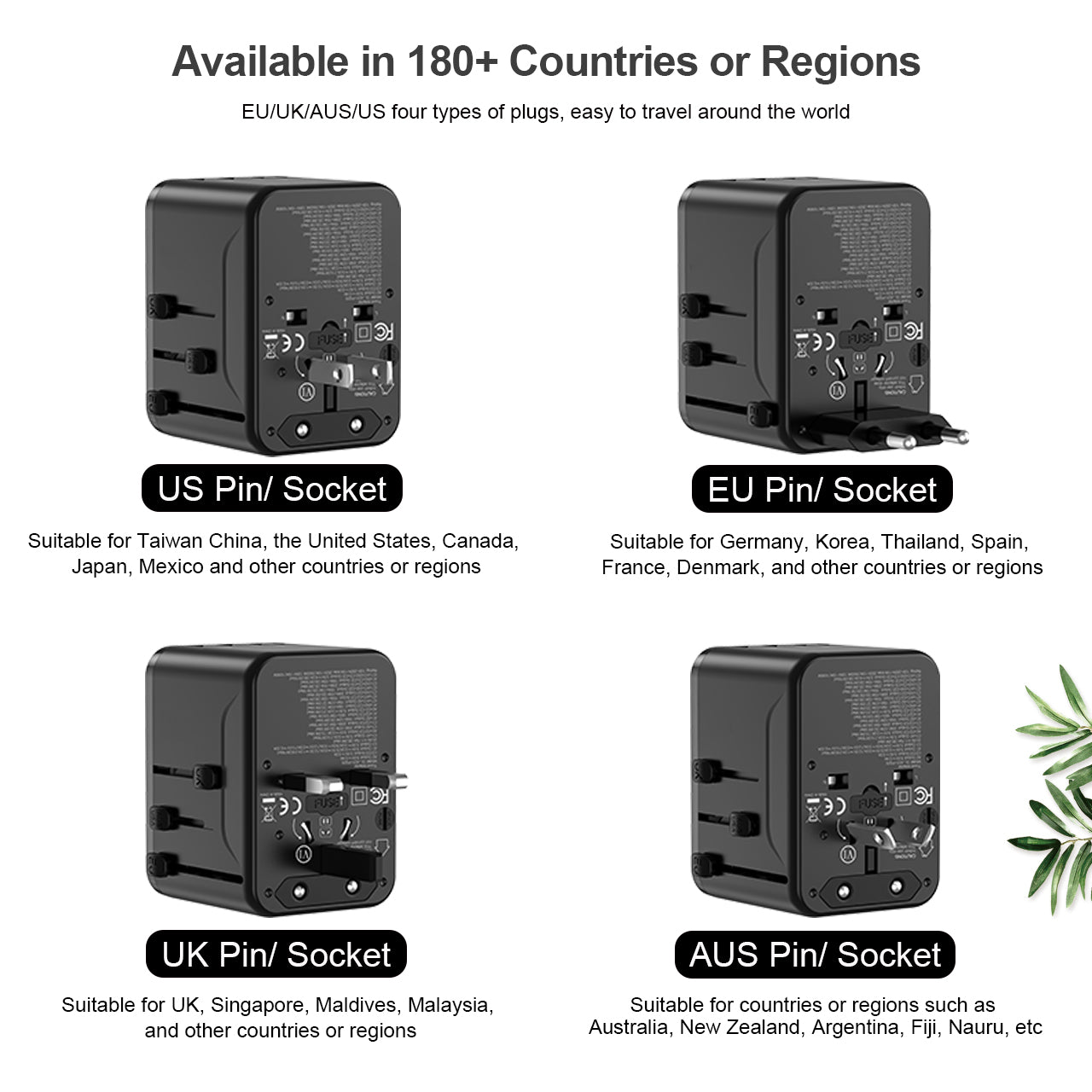 Lifetrons Universal Travel Adapter | All-in-One Plug | Multi-Port Output | Universal Charger for Phones and Cameras